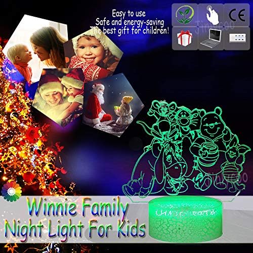 Winnie Cartoon Tigger Night Light Big Family 3D LED 7 Chain Change Baby Sleep Moon Night Lamp For Girl Coom Dids Sensor Sensor Light