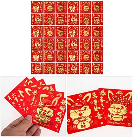 Didiseaon Порибување Полни 66 парчиња Кинеска Нова Година Црвени Пликови 2023 Лунарен Зајак Година Среќа Пари Пакети Зодијак Зајак Хонг Бао Пролет