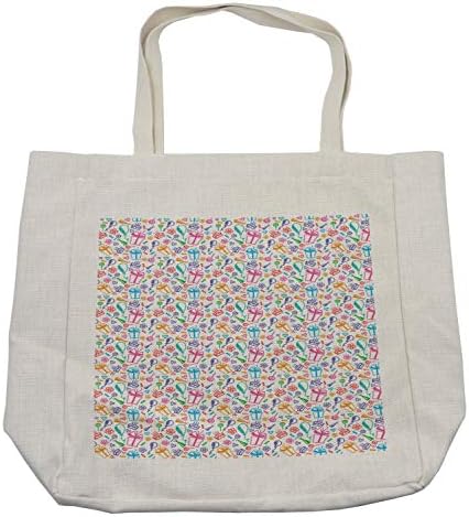 Амбезон торба за купување роденден, шарена шема на doodle среќна и славење тема на olоли време, еколошка торба за еднократна употреба за плажа