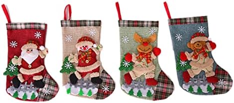 RXR698 Божиќни чорапи Божиќни карирани постелнина кукли за подароци Божиќни дрвја снежни огради декосики