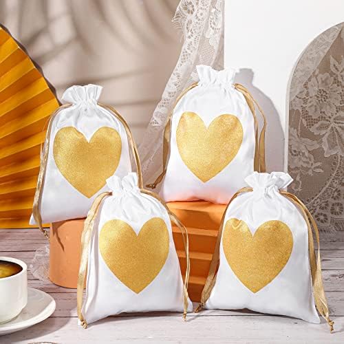 50 Парчиња Сатенски Мали Торби За Подароци Ви Благодариме Торбички За Накит Со Врвки Срце Мини Торби За Подароци За Бонбони За Свадбена