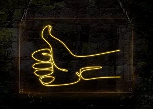 Палците на раката гест Неонски знак, парична казна се согласувам добро, рачно изработен знак за неонска светлина од ел жица, wallидна уметност