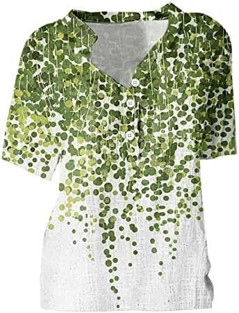 Lummerенски летни врвови против вратот лабав вклопуваат врвови удобни памучни постелнина цветни печатени кошули блузи блузи мода 2023