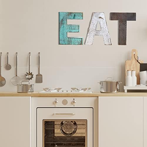 Булерико јадете кујнски знак со рустикални букви за украси во кујната, декор на wallидови од кујнски знак, хонорарни букви од бор