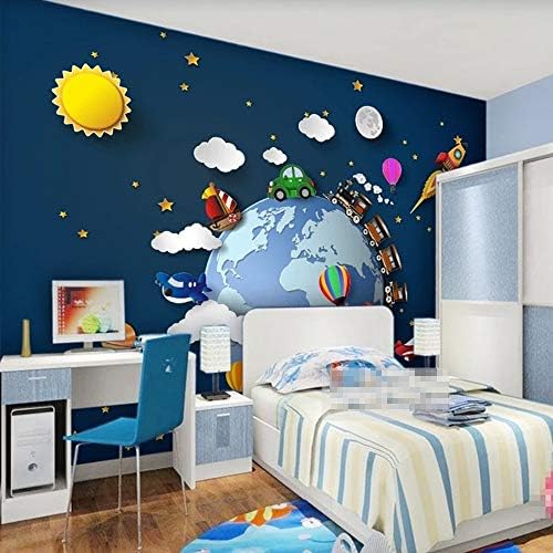 Wangc Custom Kid Room 3D Wallpaper Cartoon Carвездички универзум планети wallид мурал бебе спална соба детска соба декор самостојно