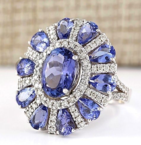 PR Jewerly Women Elegant 925 Silver Silver Blue Tanzanite Gemstone Flower Cluster Ring Ring