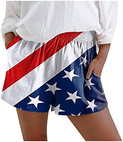 Ruiruilico Американско знаме женски шорцеви 4 -ти јули Обични шорцеви влечејќи еластична половината лабава вклопена фит -шорцеви на плажа