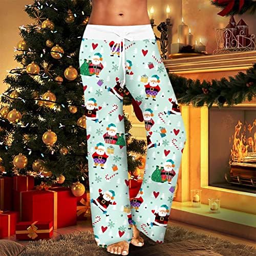 Божиќни панталони за пижами За Жени Панталони Со Цветен Принт Со Среден Струк Удобни Секојдневни Врвки За Влечење Долги Пижами Дневни Панталони