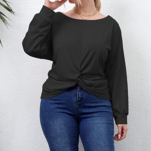 Плус големина кошула со долги ракави женски случајни секси модни модни летни цврсти бои неправилна маица со голема големина на врвот на
