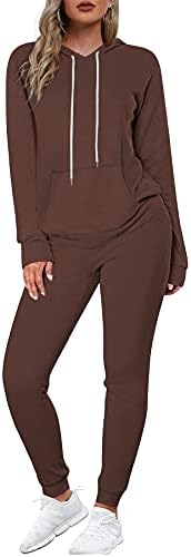 Вихол облека со две парчиња облека за жени поставени худи и џемпери поставени костуми за џогирање со џебови од кенгур