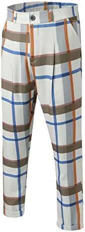 Фр панталони за мажи машки пролетни валани панталони карирани со средно половината копче мулти џебови обични исечени панталони долги стабили