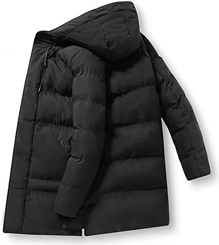 Јакна со качулка со маички за мажи обична цврста боја памук, поставени надолу со палта со средна должина зима задебелен топол палто за