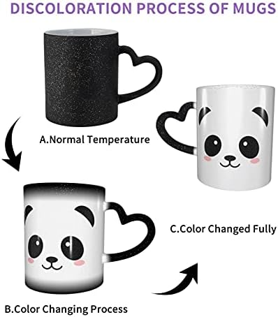 Симпатична панда смешни чаши за кафе топлина Променлива керамичка чаша чаша чаша, чувствителна боја на топлина, промена на бојата за подароци