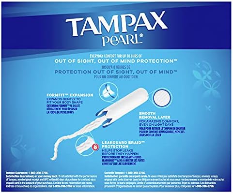 Tampax Pearl Tampons Trio Pack, светлина, редовна, супер апсорпција, пластична апликација без БПА и плетенка со протекување, несерирани, 100