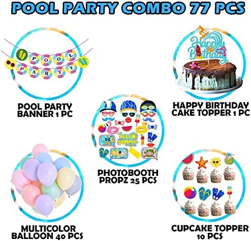 Предмети за украси за забава во базен - 77 парчиња летна декорација на теми со реквизити за фото штанд/предмети за украси за роденден
