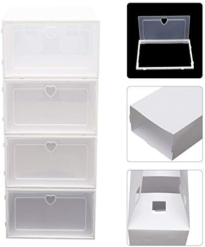 GDAE10 20PCS бело чисти кутии за чевли стабилни, пластични кутии со капаци на капакот на капакот на капакот, преклопување на складирање
