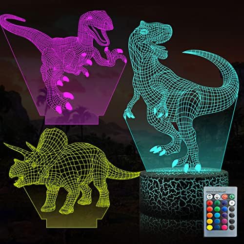 3D диносаурус LED ноќно светло - Дојдете со 3 обрасци Акрилна плоча, 16 бои Променливите и далечински управувач Дино 3Д илузија ламба за