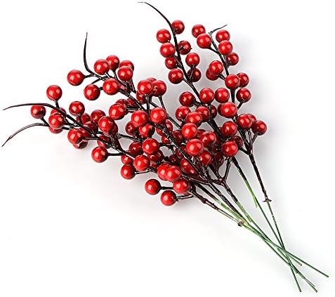 Исклучителни божиќни украсни подароци, Божиќни Црвени Бобинки, 20 парчиња Гранка Од Цвет Од Вештачко Овошје Со Гранче Стебло