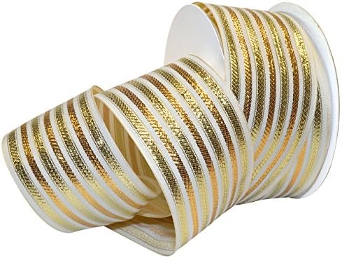 Morex Ribbon Wired Polyester Baroque Noel Ribbon, 2-1/2 x 50 yd, црвено/злато, 7487,60/50-609