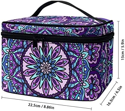 Козеат Виолетова Боемија Цветен Дизајн Преклопливи Шминка Торби Со Патент, Големи Врвови Организатор На Тоалет, Козметичка Торба За