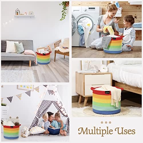 Zooawa Rainbow Storage Cotton Rope Baskets for Baby Room|Rainbow Baskets for Classroom | Baby Laundry Basket for Nursery Storage|Toy Baskets Organizer for Baby Rainbow Nursery Decor,14 x 12