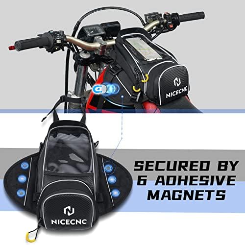 Nicecnc Моторцикл резервоар Магнет 6L, Телефонски визир дизајн 6 магнети и 5 ленти засилени прицврстување на анти-лизгање 6,7 инчен