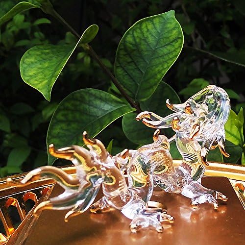 Witnystore Tiny 3¼ Долга чиста и златна кинеска фигура на змеј - минијатурно разнесено стакло митски суштества кристални животни Декоративни