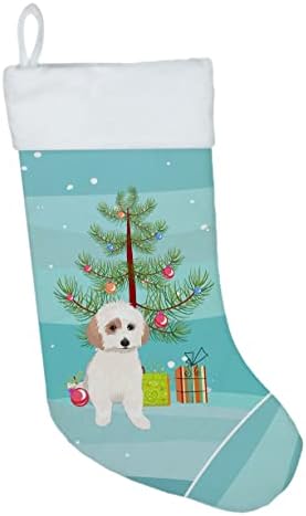 Богатства на Каролина WDK3181CS SHIH-TZU бело и црвено Божиќно порибување, камин што виси чорапи Божиќна сезона забава Декорации за семејни