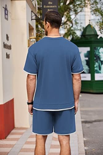 Коофанди машка кошула и шорцеви поставени 2 парчиња облеки во летни тренерки поставени со џебови