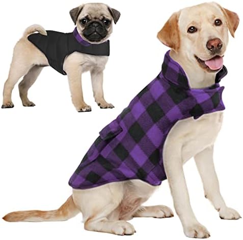 Аофити реверзибилно куче ладно временско палто, водоотпорен британски стил карирана зимска јакна за миленичиња, топол памук