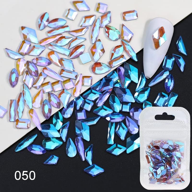 Parkson 100 парчиња Aurora Color AB Nail Art Rhinestones Flatback мешавина во форма на трепкачки кристални камења за 3D хибридни скапоцени