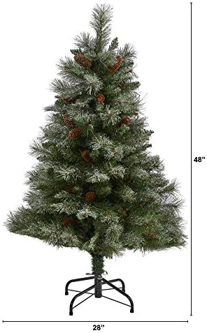 Скоро природно 4ft. Снежни француски алпи планински бор вештачко новогодишно дрво со 237 свитливи гранки и бор конуси, зелена боја