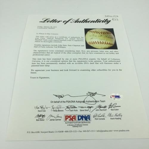 РЕТКИ Тед Вилијамс Првата светска Војна 2 Ww2 Тим Потпиша Игра Користи Бејзбол ПСА ДНК Коа-Автограм Бејзбол