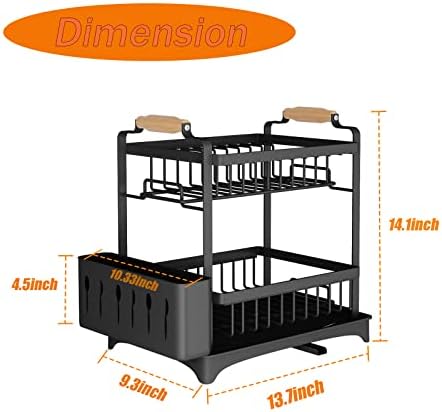 Santentre 2-Tiger Bark Rack со отстранлив држач за прибор, над решетката за сушење на мијалник за мијалник за заштеда на просторот, дренажа