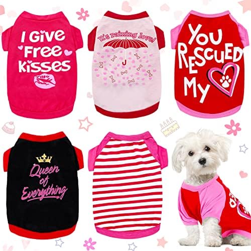 5 парчиња кошула за кучиња за мало куче девојче женско кучиња кошула печатени кошули за миленичиња со смешни букви кученца облека за