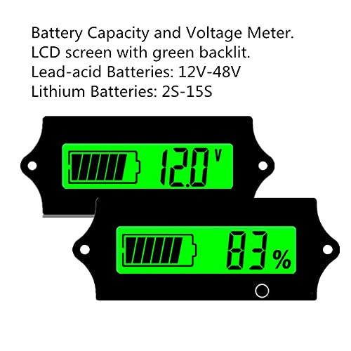 Индикатор за капацитет на батеријата RV 12/24/36/48V DC батерија на напон на батеријата мерач на мерач на мерач тестер LCD дисплеј зелено