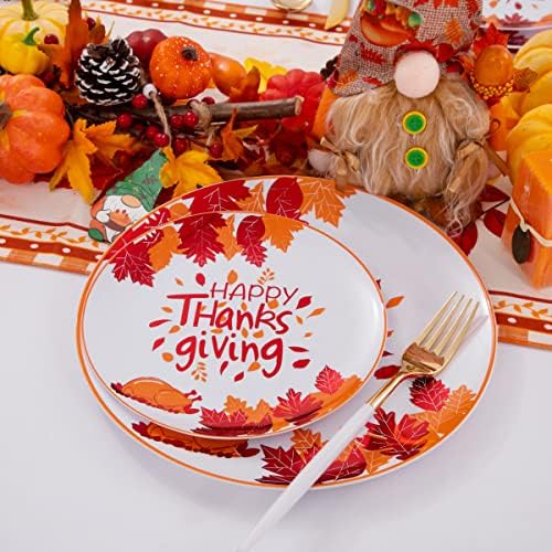 LLSF 60PCS Денот на благодарноста пластични плочи, портокалови црвени јавори и дизајн на азбука, вклучува 30 парчиња 10,25 инчи