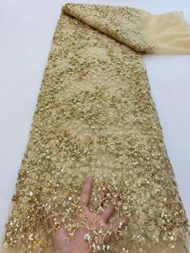 Amibric Luxury Gold Sequin Sequine Fabridery Fabric Fabric Dubai Sweing Tulle Tulle African Sequin Stake Fabric за Божиќна забава