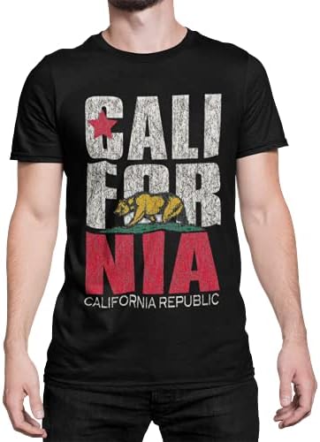 Гроздобер маица во Калифорнија Република за мажи - Калифорнија мечка со маичка со кратки ракави за кратки ракави