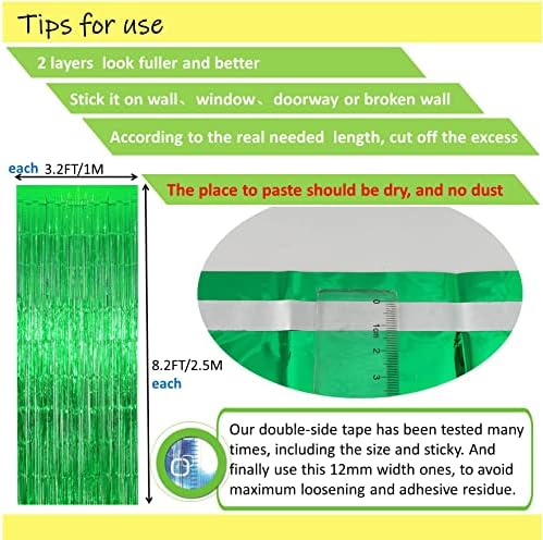 Buyuget 2 Пакување Големи 3,2 x 8,2 стапки Зелена Ламба Фолија Раб Позадина Завеса Партија Декорација - Вратата Стример Завеса Фото Позадина