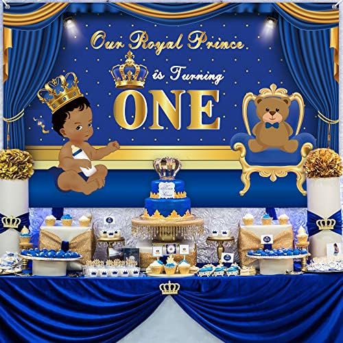 Кралски принц Хаорикс Кралскиот принц Еден прв роденденски банер за забава за забава за едногодишно бебе од Афроамериканец 1 -ви роденден