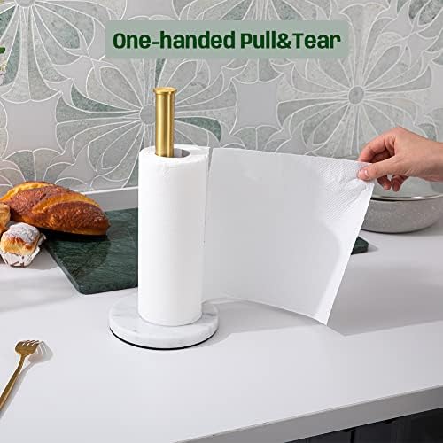 Држач за крпи за хартија Адолиф Стои со мермерна основа, држач за ролна за хартија од хартија- за бања кујна countertop, стандарден