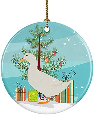 Богатства на Каролина BB9227CO1 Американски Пекин патка Божиќна керамичка украс, задебеница, украси за новогодишни елки, виси украс за Божиќ,