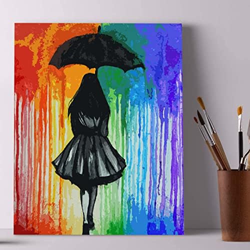 Боја по броеви за возрасни Банкси улица Стил за цртање ДИЈ уметнички дела виножито дожд девојка со чадори за сликање за деца за