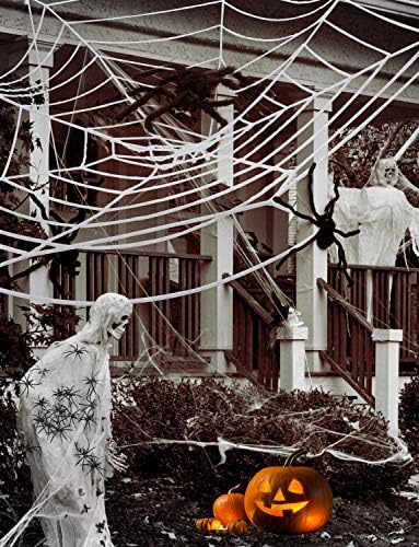 Norsens 12ft Spider Web + 30inch гигантски пајак за Ноќта на вештерките со мрежни мрежи од 200SQFT и 20 парчиња лажни пајаци за украси за
