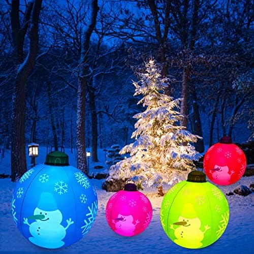 Божиќна топка украс Божиќни украси 24 инчи Божиќна топка за надувување на балон, вградена во далечинска контрола на батеријата RGB боја