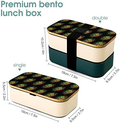 LION RASTA Reggae Jamaica Roots Double Layer Bento Bence Box со прибор за поставување на контејнер за ручек Вклучува 2 контејнери