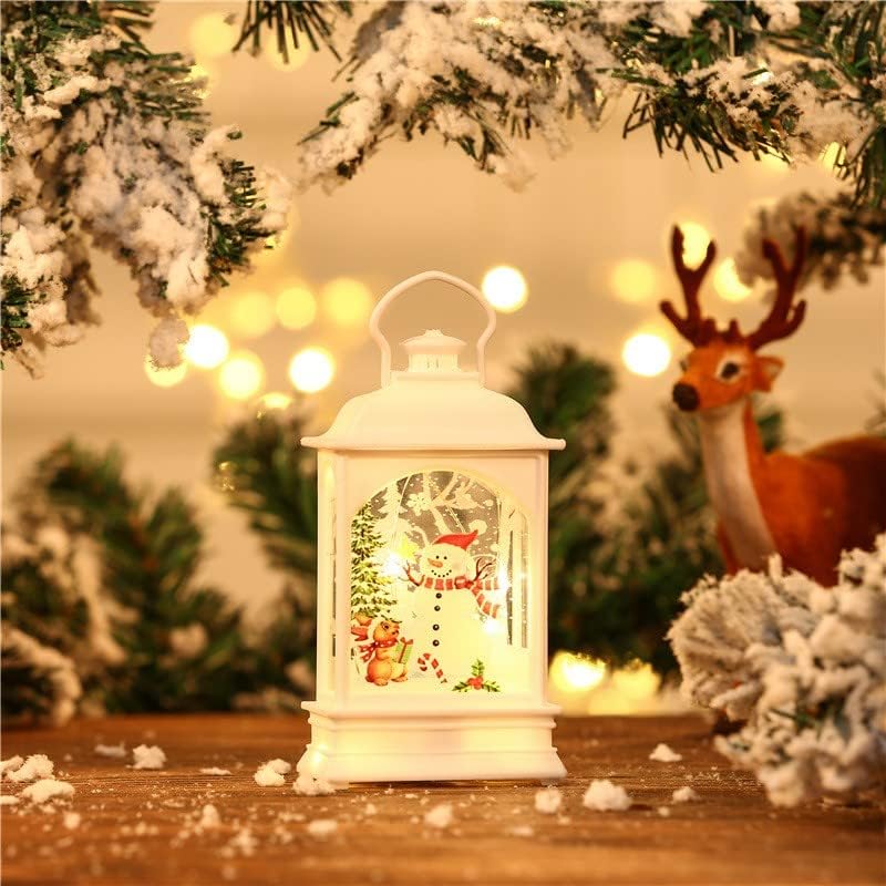 Teegui Божиќен снег со музичка батерија со осветлување ротирачки блиц вода Божиќ домашен декор Снежен човек 5мл LED аниме ламба