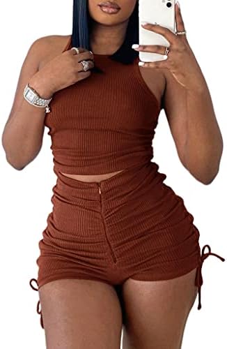 Агенлулу ребрести плус големина на тренингот облека за женски летни летни облеки без ракави на рабници Топ 2 парчиња сет за женски