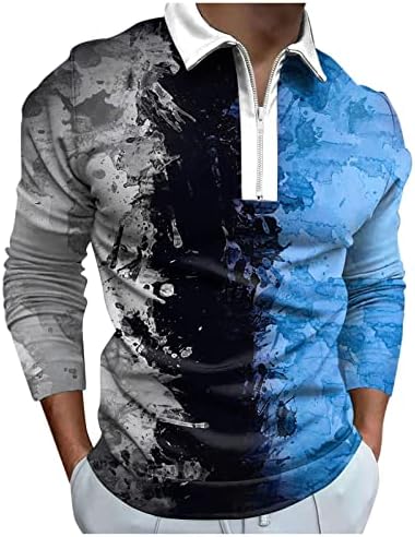 Менс кошули со долг ракав, обични тенок фит голф поло маица поштеди графички маички врвови на контрастна боја атлетски активни кошули